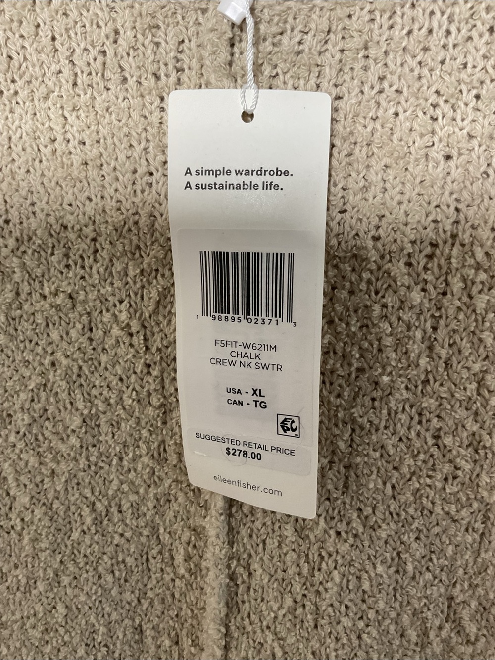 Eileen Fisher Organic Cotton Cashmere Bouclé Crew Neck Sweater XL Oatmeal Beige - Picture 7 of 9